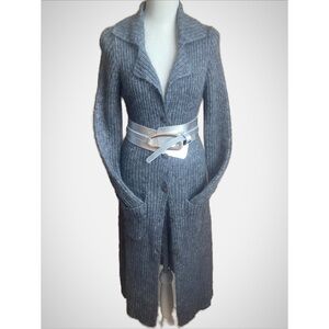 MODA INTERNATIONAL Vintage Mohair Blend Ribbed Duster Cardigan Gray M